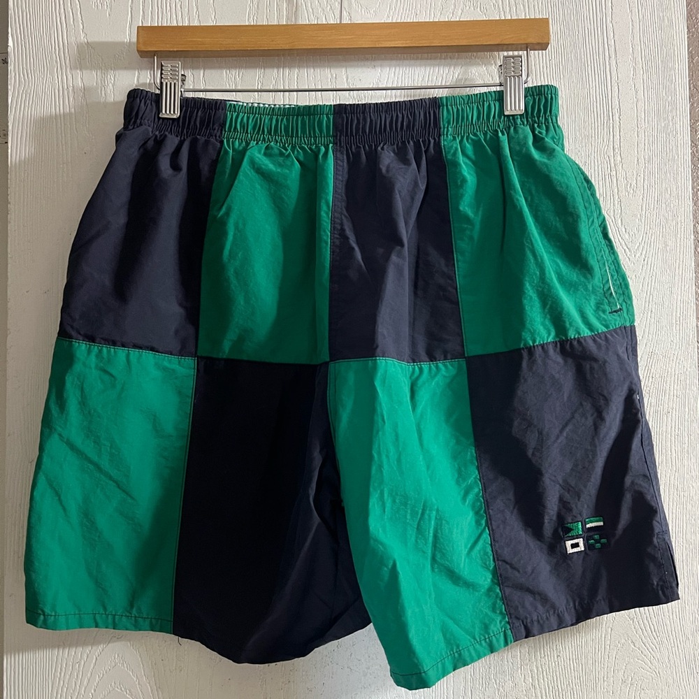 Vtg 80's 90s Winners Colorblock Swim Trunks BEACH Shorts Green Navy Men Sz L